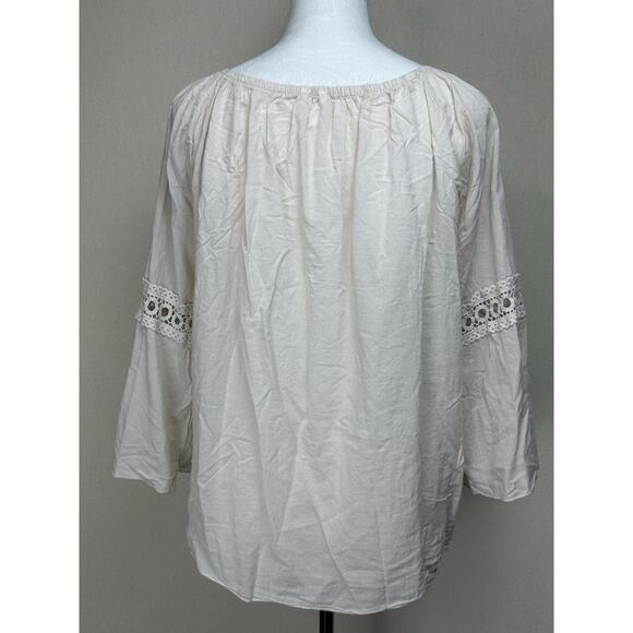 Kaktus Women’s Sz L Ivory Beige Sequins Embroidery Embellished Peasant Top - Picture 5 of 11